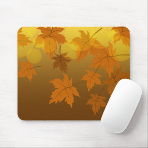 Autumn pattern with falling maple leaves and bokeh mouse pad