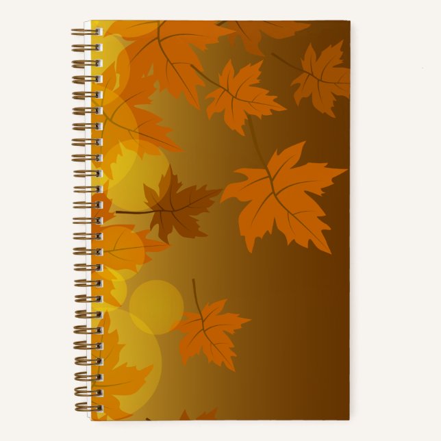 Autumn pattern with falling maple leaves and bokeh notebook (Front)
