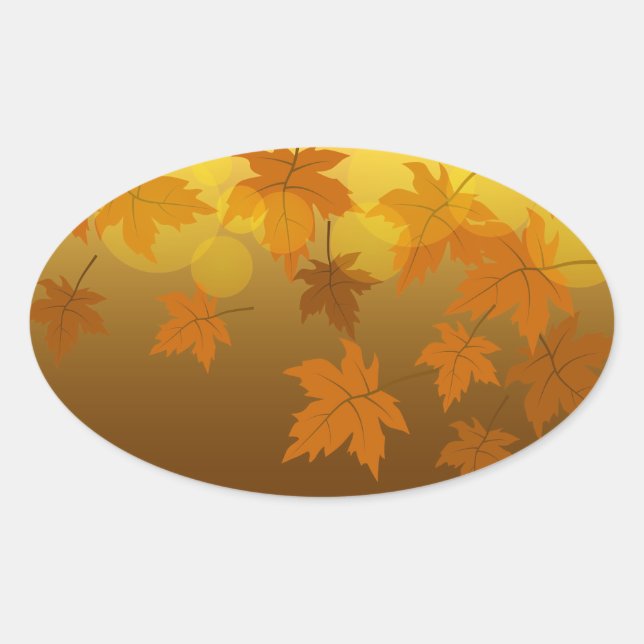 Autumn pattern with falling maple leaves and bokeh oval sticker (Front)