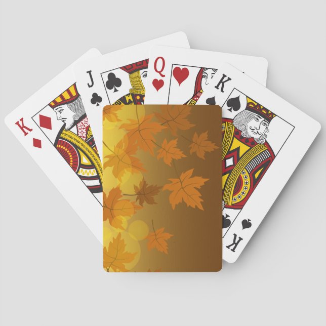 Autumn pattern with falling maple leaves and bokeh playing cards (Back)
