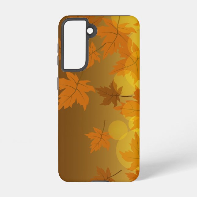 Autumn pattern with falling maple leaves and bokeh samsung galaxy s21 case (Back)