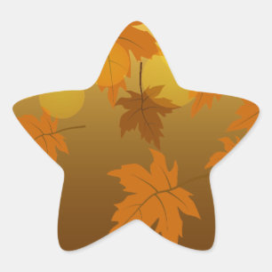 Autumn pattern with falling maple leaves and bokeh star sticker