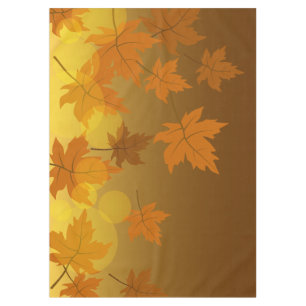 Autumn pattern with falling maple leaves and bokeh tablecloth