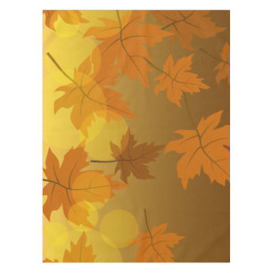 Autumn pattern with falling maple leaves and bokeh tablecloth