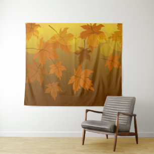 Autumn pattern with falling maple leaves and bokeh tapestry
