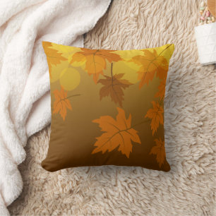Autumn pattern with falling maple leaves and bokeh throw pillow