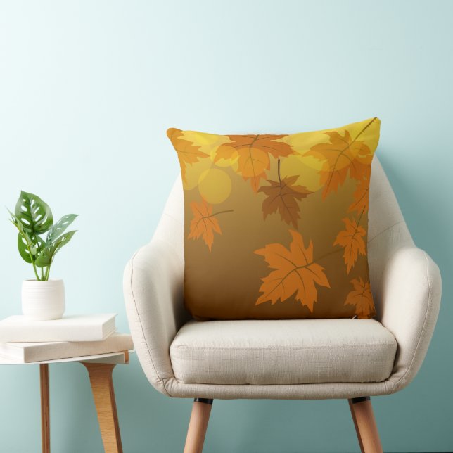 Autumn pattern with falling maple leaves and bokeh throw pillow (Chair)
