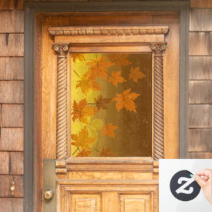 Autumn pattern with falling maple leaves and bokeh window cling