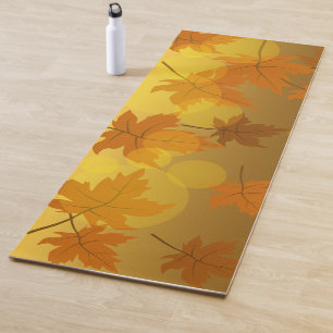 Autumn pattern with falling maple leaves and bokeh yoga mat