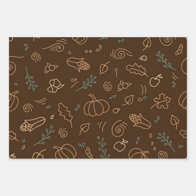 Autumn pattern wrapping paper sheet (Front)