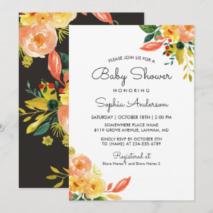 Autumn Peach Floral Adorable Fall Baby Shower Invitation