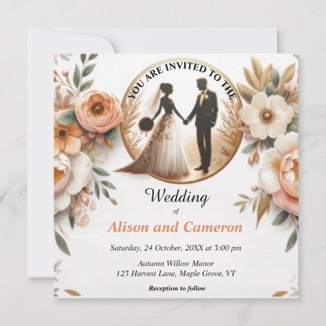 Autumn Peach Floral Wedding Invitation (Front)