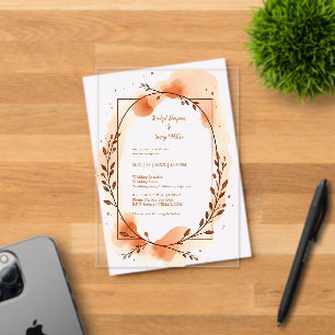 Autumn Peach greenery Watercolor Frame Acrylic Invitations
