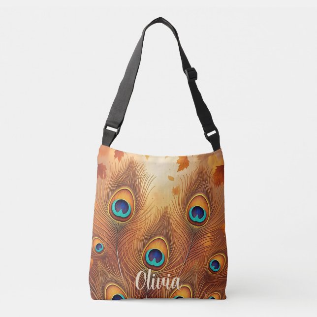 Autumn Peacock Feather Fall Crossbody Bag (Front)