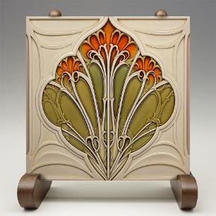 Autumn Petals Art Nouveau Tile