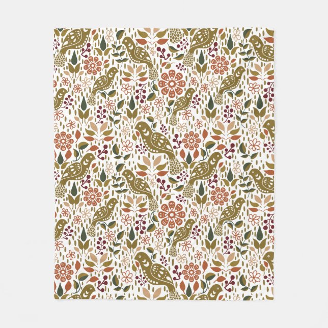 Autumn Pheasant Folk Art Fleece Blanket  (Front)