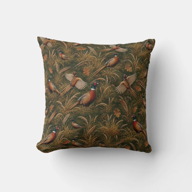 Autumn Pheasant Heritage Throw Pillow (Front)