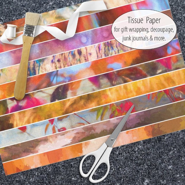 Autumn photographic art in colourful stripes tissue paper (Tissue paper for gift wrap and decoupage)