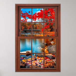 Autumn Picture Window Scenery - Illusion Poster