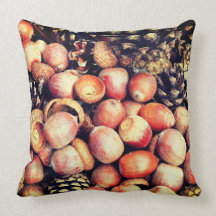 Autumn pillow with a photo of cones & acorns