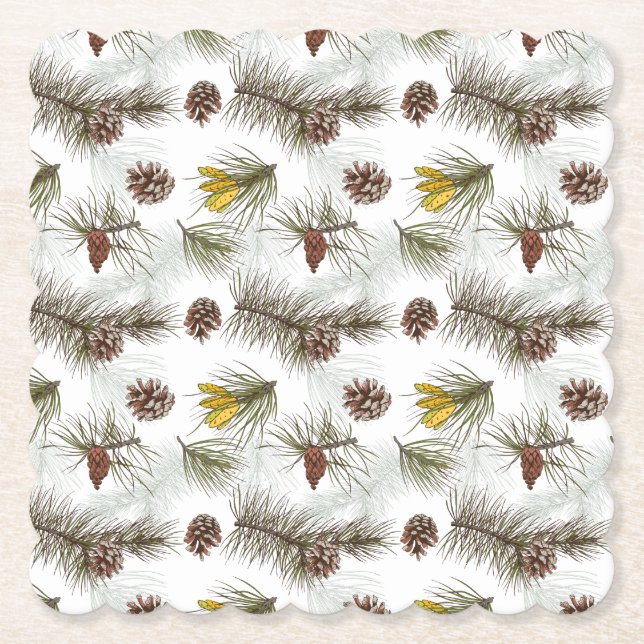 Autumn Pine Cones Paper Coaster (Front)
