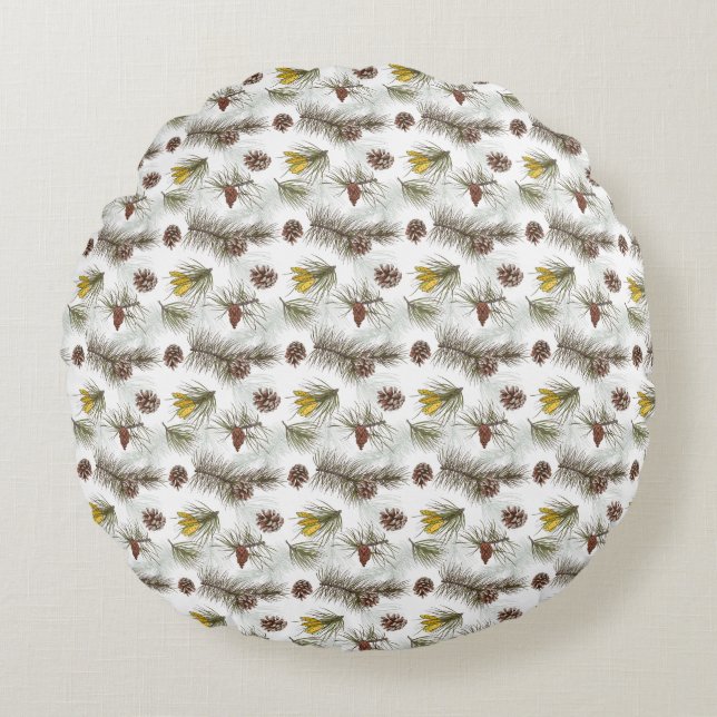 Autumn Pine Cones Round Pillow (Front)