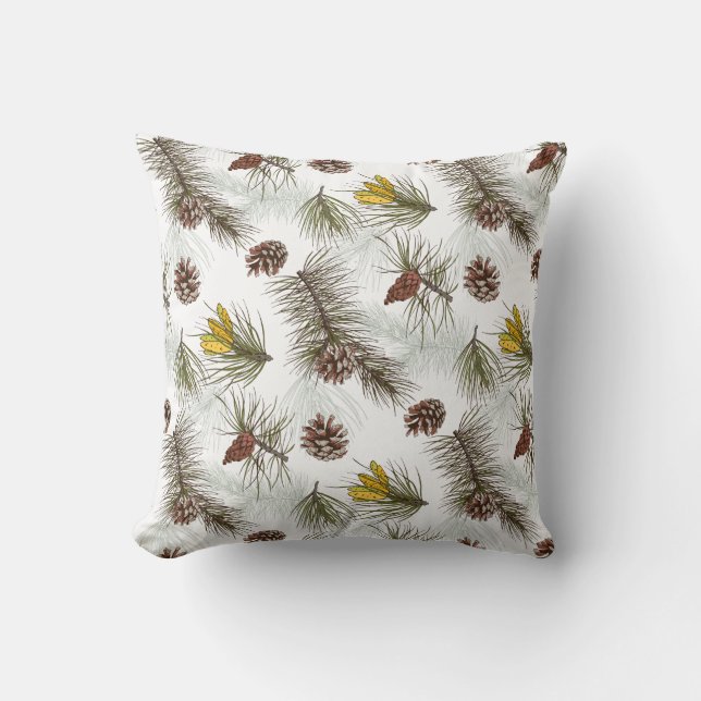 Autumn Pine Cones Throw Pillow (Front)