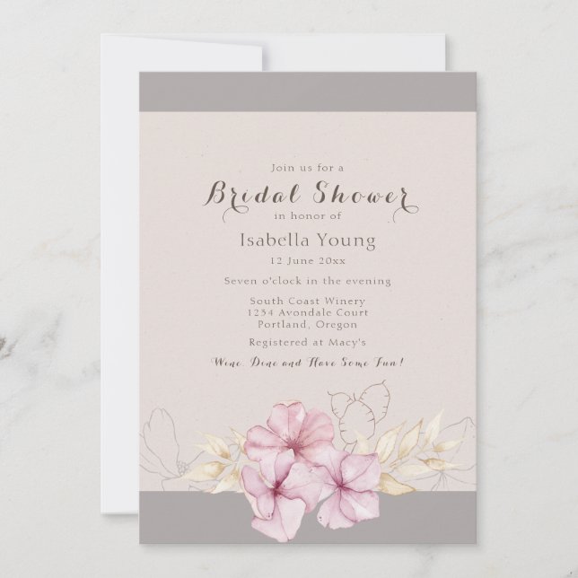 Autumn Pink Blossom Bridal Shower Invitation (Front)
