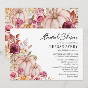 Autumn Pink Burgundy Pumpkin Bridal Shower Invitat Invitation