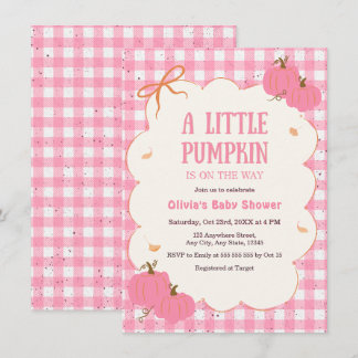 Autumn Pink Gingham A Little Pumpkin Baby Shower  Invitation