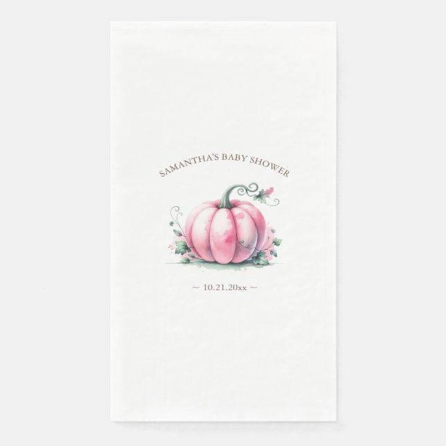 Autumn Pink Pumpkin Baby Shower Personalized Napkin (Front)