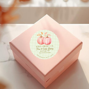 Autumn Pink Pumpkin Gingham Bakery Classic Round Sticker