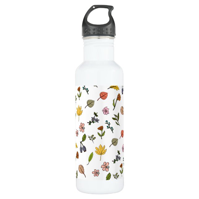 autumn pink red and yellow flowers and leaves 710 ml water bottle (Front)
