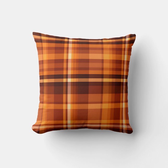 Autumn Plaid Cozy Fall Pattern Design Throw Pillow (Front)