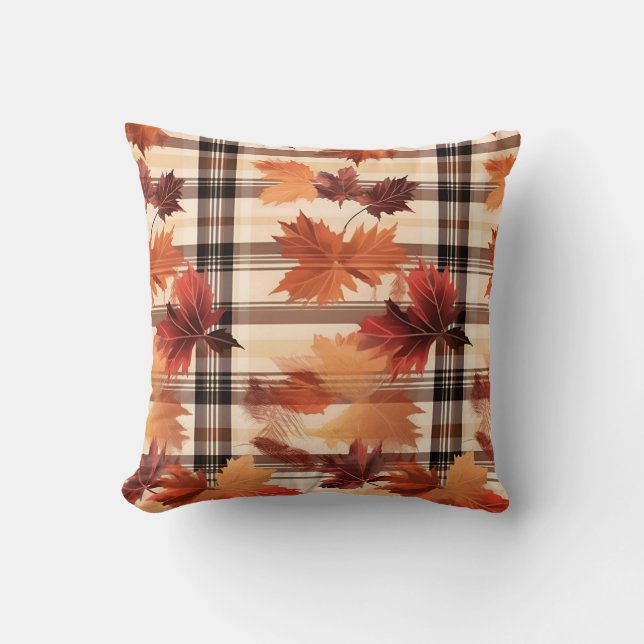 Autumn Plaid Cozy Fall Pattern Design Throw Pillow (Front)