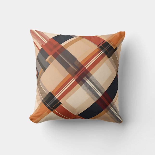 Autumn Plaid Cozy Fall Pattern Design Throw Pillow (Front)