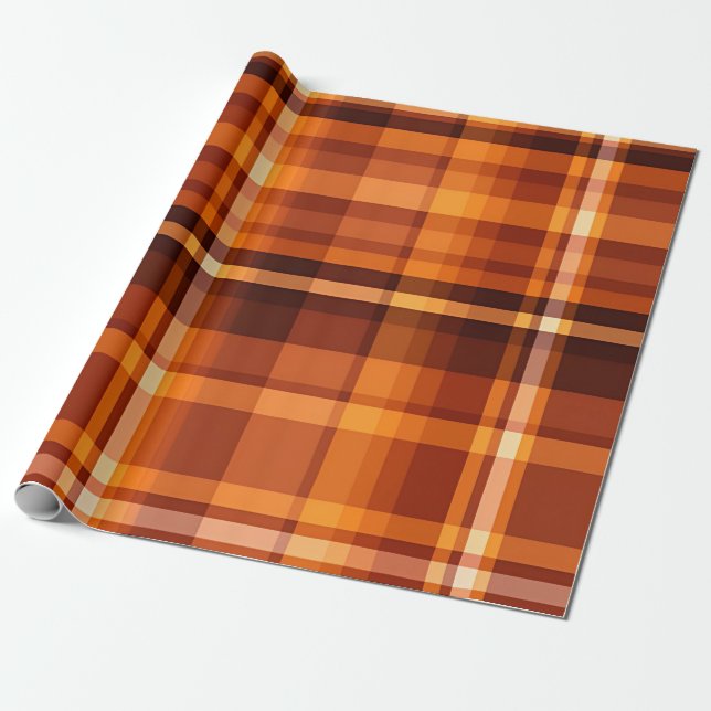 Autumn Plaid Cozy Fall Pattern Design Wrapping Paper (Unrolled)