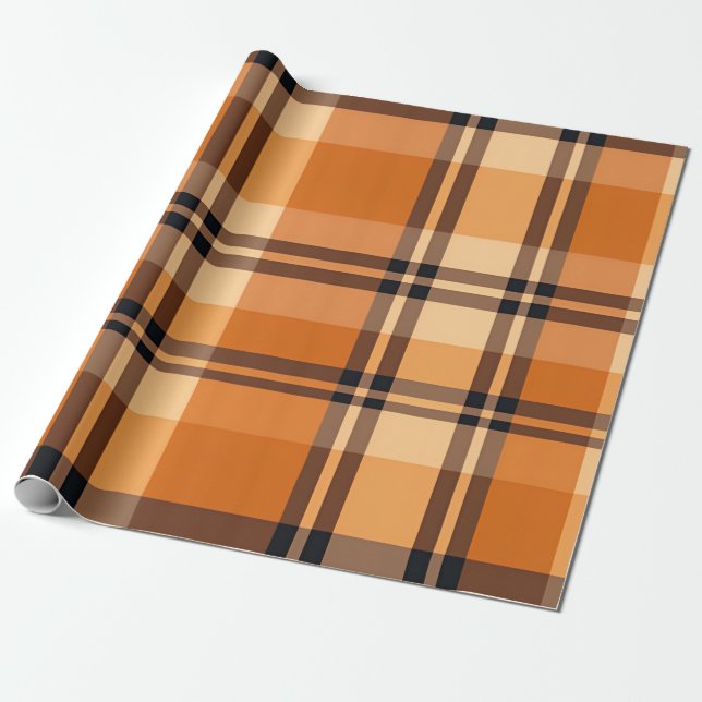 Autumn Plaid Cozy Fall Pattern Design Wrapping Paper (Unrolled)