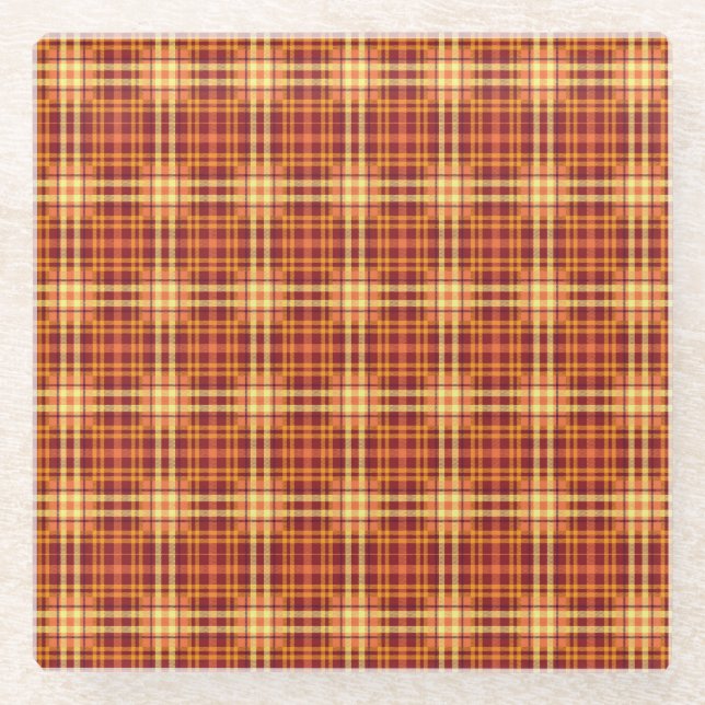 Autumn Plaid Fabric Texture Pattern-52627 Glass Coaster (Front)
