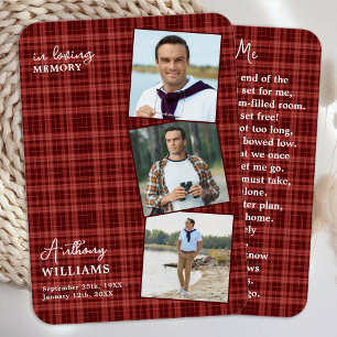 Autumn Plaid Funeral 3 Photo Memorial Prayer Card