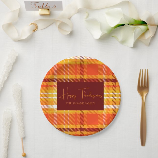 Autumn Plaid Home Decor Fall Season Thanksgiving  Paper Plate (Wedding)