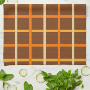 Autumn Plaid Pattern in Orange Green and Brown Kitchen Towel