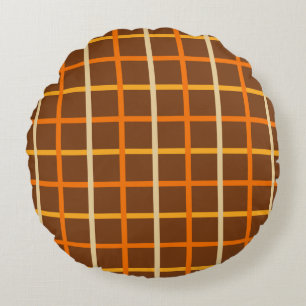 Autumn Plaid Pattern in Orange Green and Brown Round Pillow