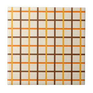 Autumn Plaid Pattern in Orange Green and Brown Tile