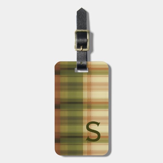 autumn plaid pattern with monogram luggage tag