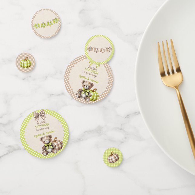 Autumn Plaid Teddy Bear Pumpkin Leaves Confetti (Group)