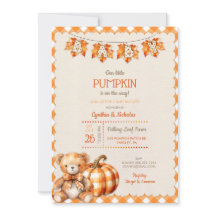 Autumn Plaid Teddy Bear Pumpkin Leaves