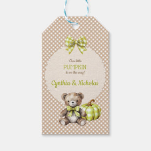 Autumn Plaid Teddy Bear Pumpkin Leaves Sage Gift Tags