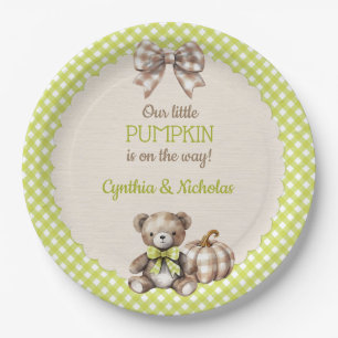 Autumn Plaid Teddy Bear Pumpkin Paper Plate