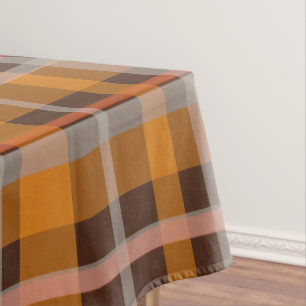 Autumn Plaid Vintage Retro Brown & Orange Pattern Tablecloth